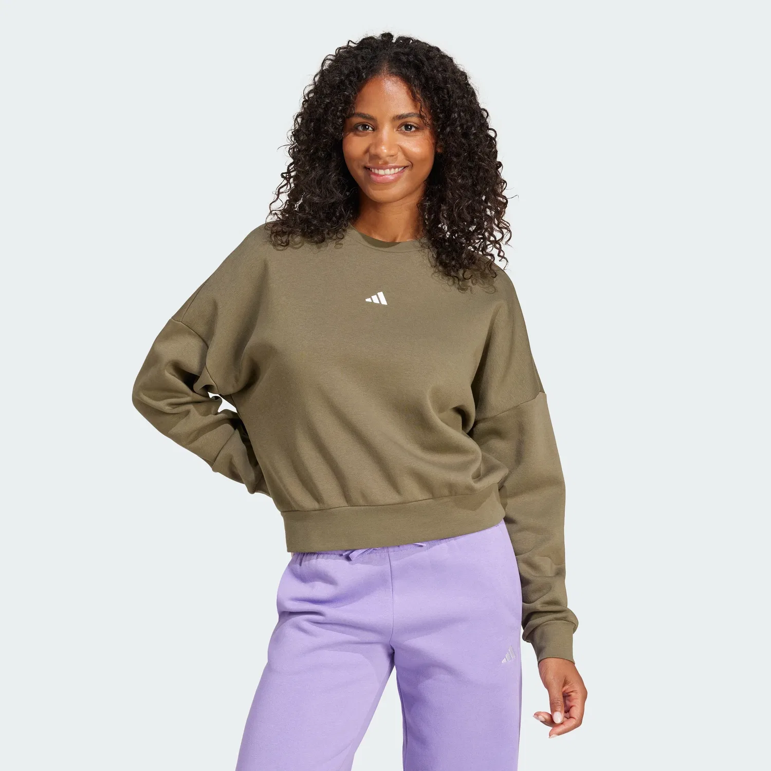 Женский свитшот с мягким флисом Small Logo Feelcozy adidas, Olive Strata / White