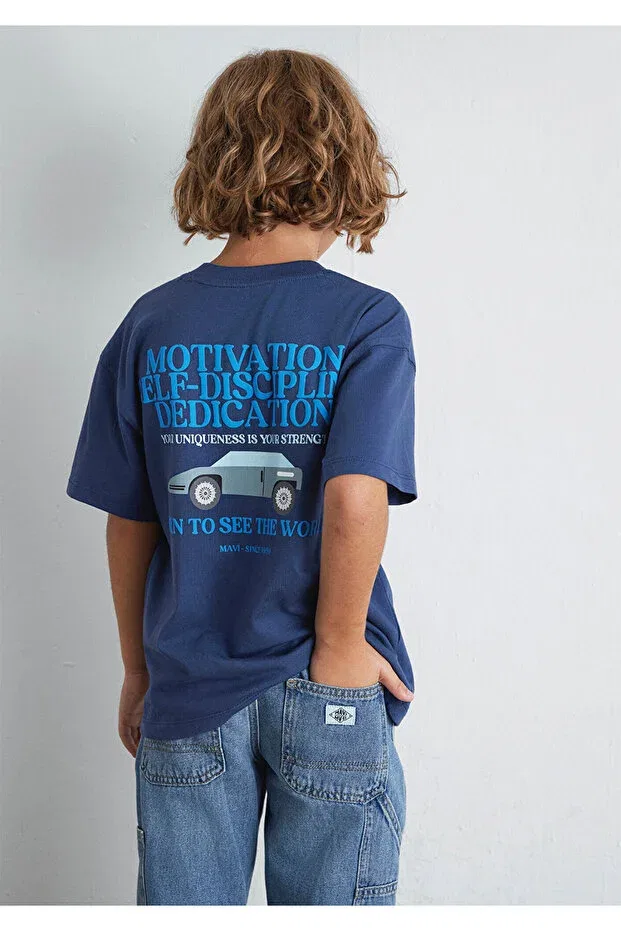 Детская футболка для мальчиков с принтом Car printed Mavi, Navy-87737 — фото 3