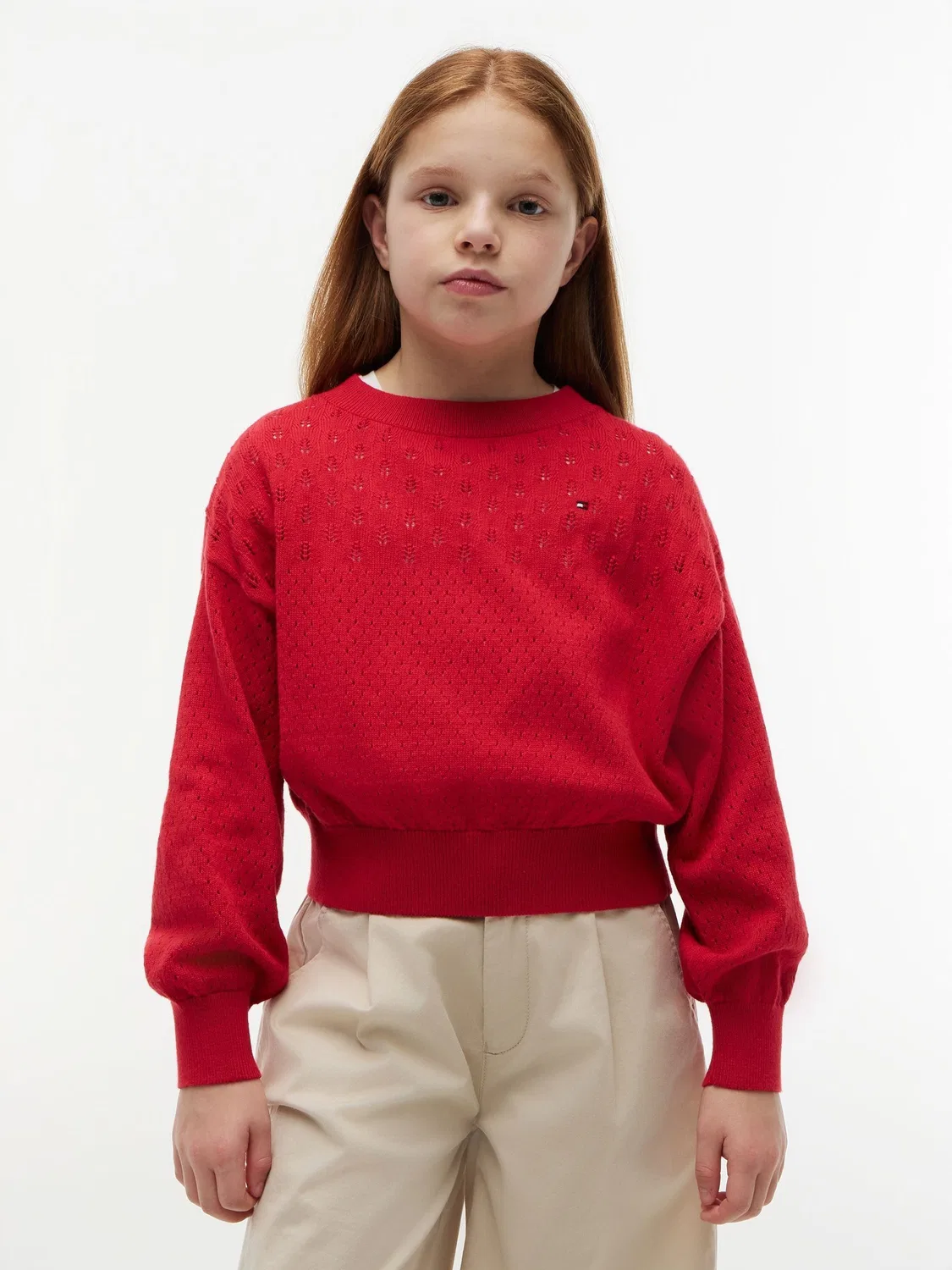 Джемпер с ажурным узором, свободный крой, с рукавами-фонариками Tommy Hilfiger, красный