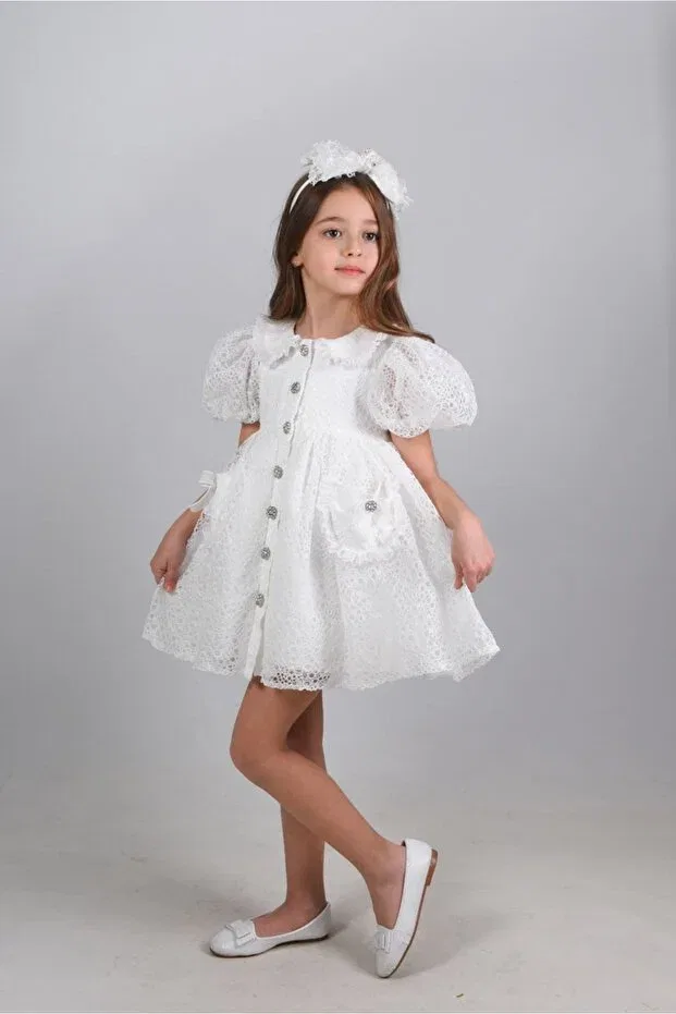 Детское платье для девочек с вышивкой Special design Mialora Exclusive By Emel Ebru Özdemir, White