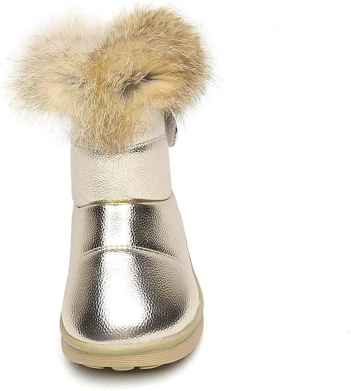 Детские зимние ботинки для мальчиков и девочек Gungun Kid Winter Shoes Outdoor School Warm Snow Boots, Ankle Gold — фото 3