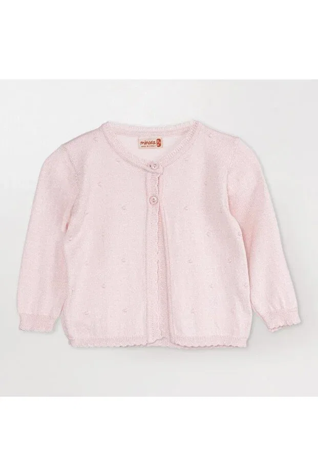Детский кардиган для девочек хлопковый Pompom Cardigan Minora, Powder — фото 2