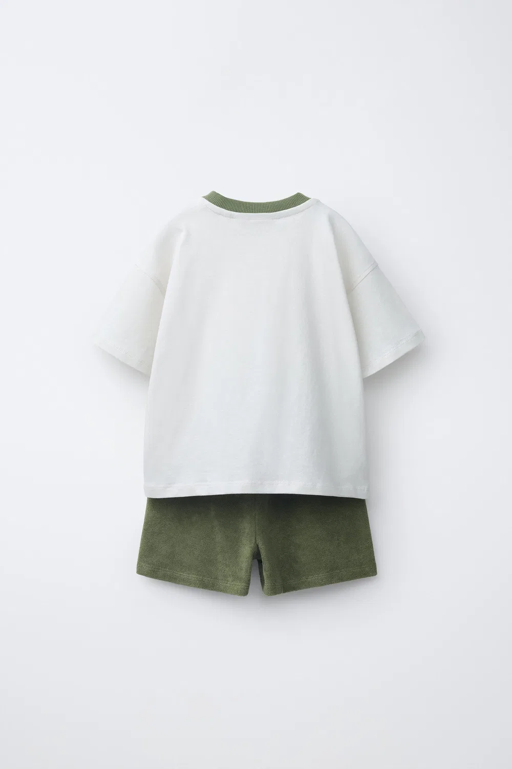 Комплект для бега: однотонная футболка и махровые шорты-бермуды ZARA, Olive Green — фото 2