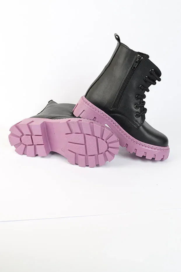 Детские ботинки для девочек на плоской подошве Moda Lime, Skin Black Lilac — фото 4