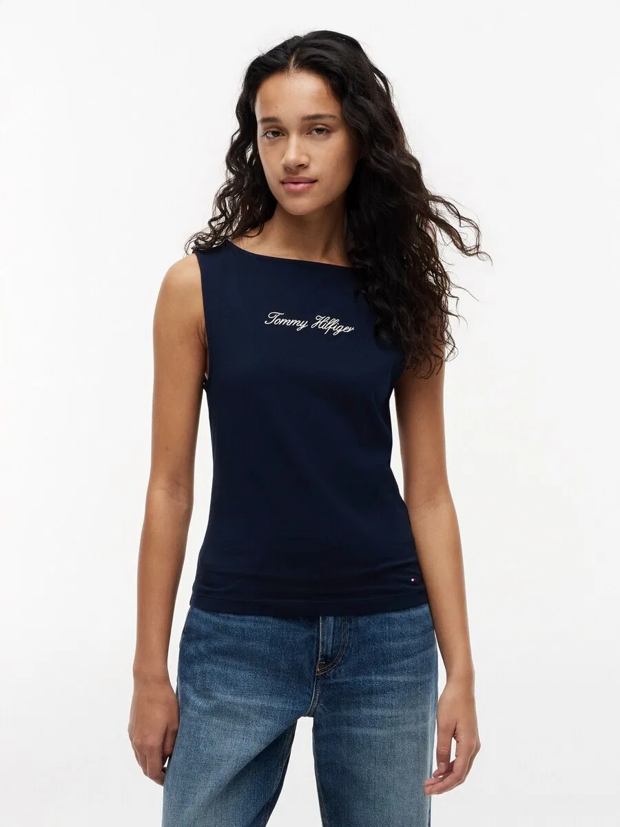 Топ TOMMY HILFIGER 'Slim Tank' темно-синего цвета — фото 3