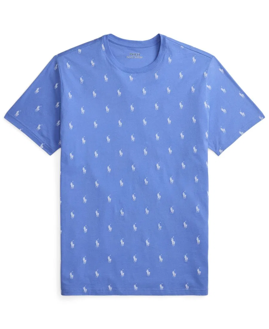 Пижамная футболка с коротким рукавом, с принтом Polo Pony Polo Ralph Lauren, Harbor Island Blue/White Tick Stripe/White Logo — фото 4
