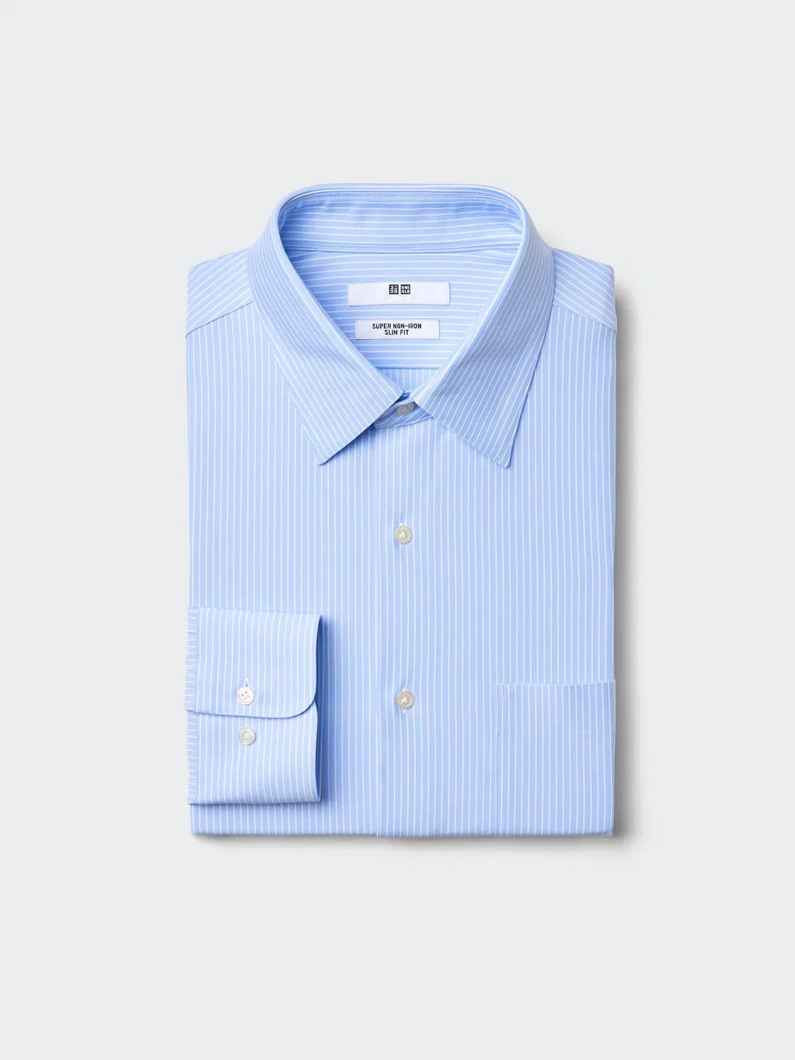 Рубашка Uniqlo, эластичная, не требующая глажки, приталенный крой, синяя