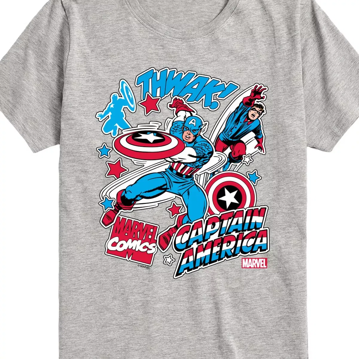 Детское футболка с принтом Captain America Stickers Marvel, Heather Charcoal — фото 2