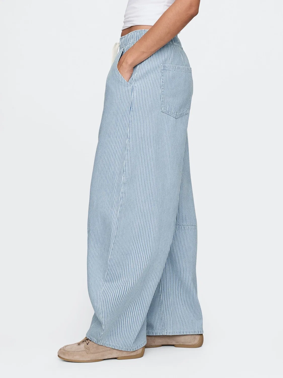 Джинсы-бананы Gap Mid Rise UltraSoft Stripe Easy Barrel Horseshoe, синие — фото 3