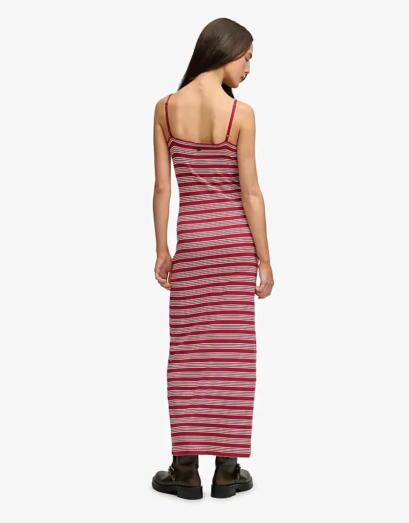 Платье макси Stripe из ребристого трикотажа в бордово-красную полоску Superdry, бордовый/красный — фото 2