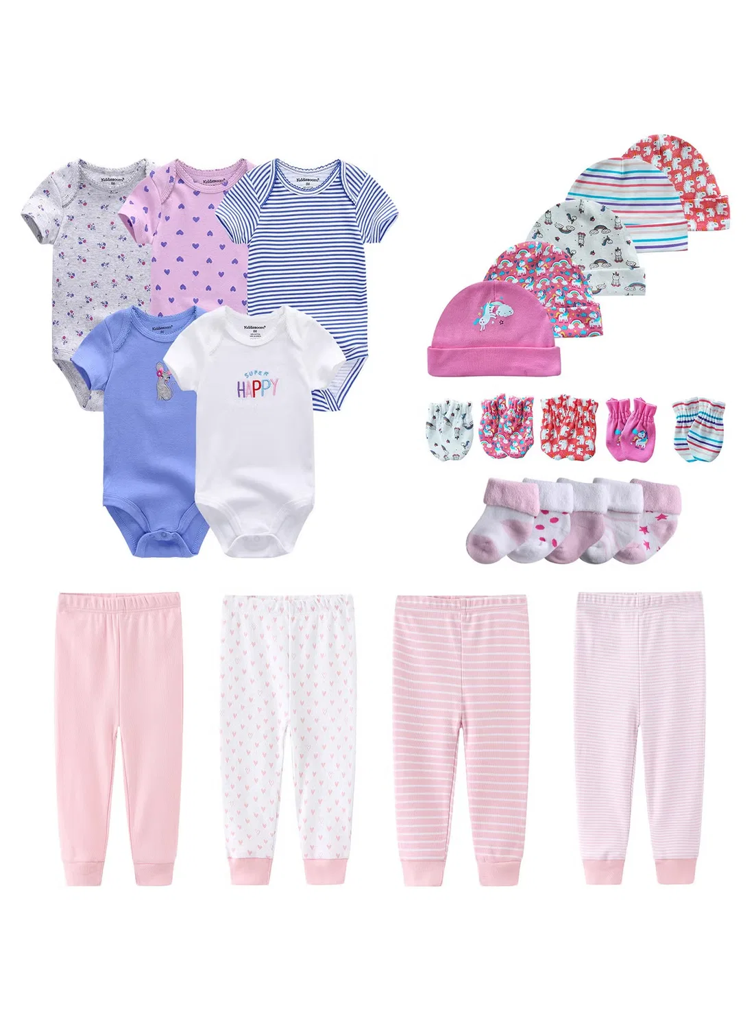 Комплект для новорожденных из 5 предметов с комбинезоном, штанами, шапочкой, перчатками и носочками Redmapletek, разноцветный