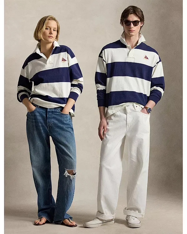 Мужская рубашка поло оверсайз с полоской Polo Ralph Lauren, Navy/White — фото 2