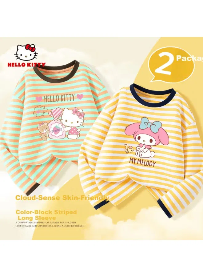 Комплект топов с длинным рукавом с принтом Hello Kitty, полосатый