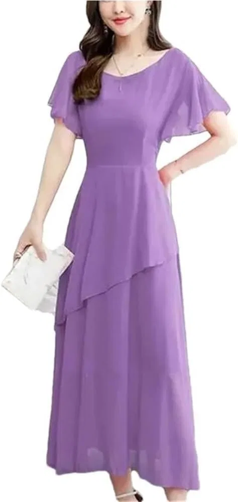 Женское летнее платье миди bodycon из шифона, Purple