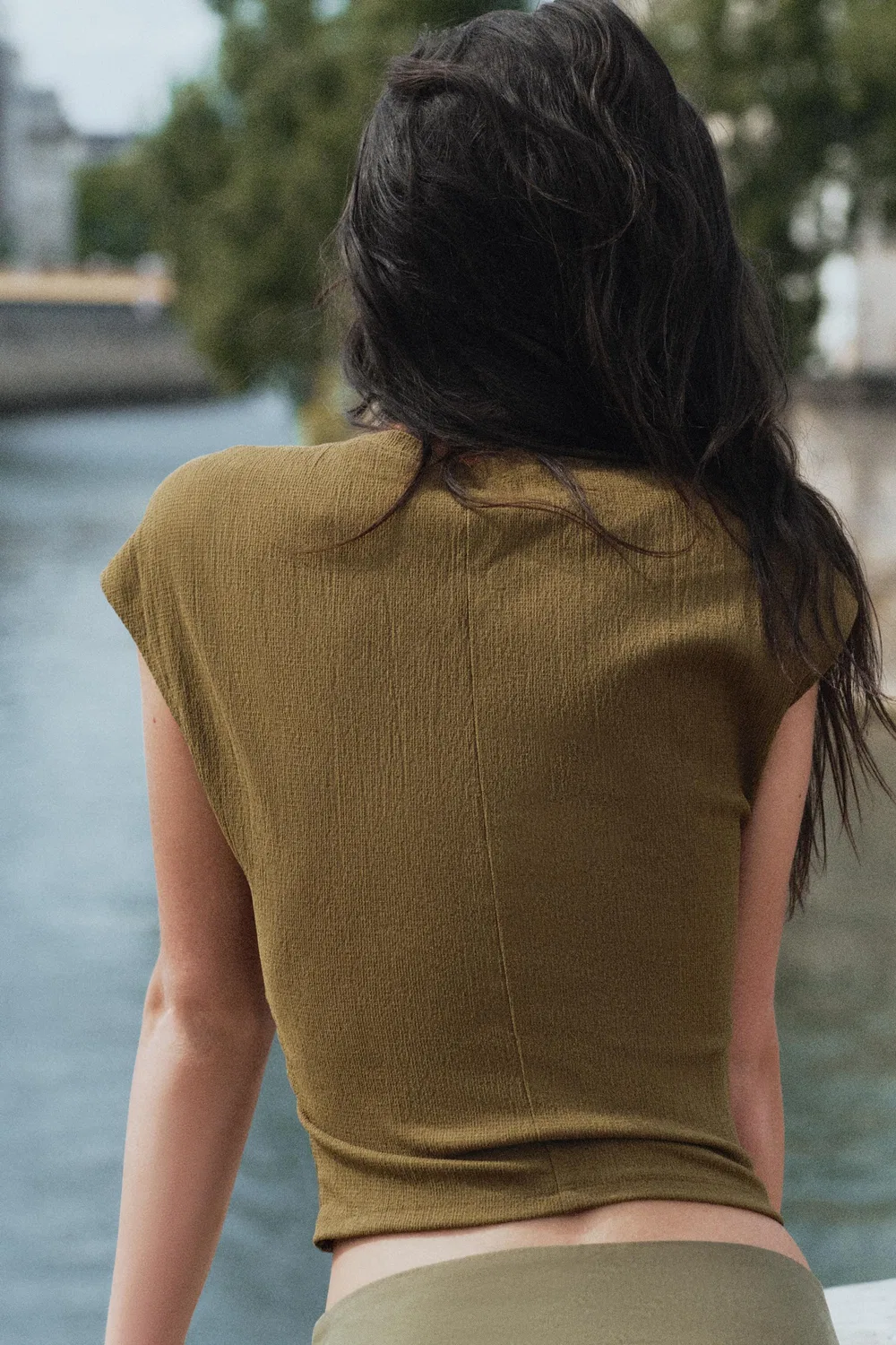 Текстурированный топ в стиле корсета ZARA, Khaki — фото 3