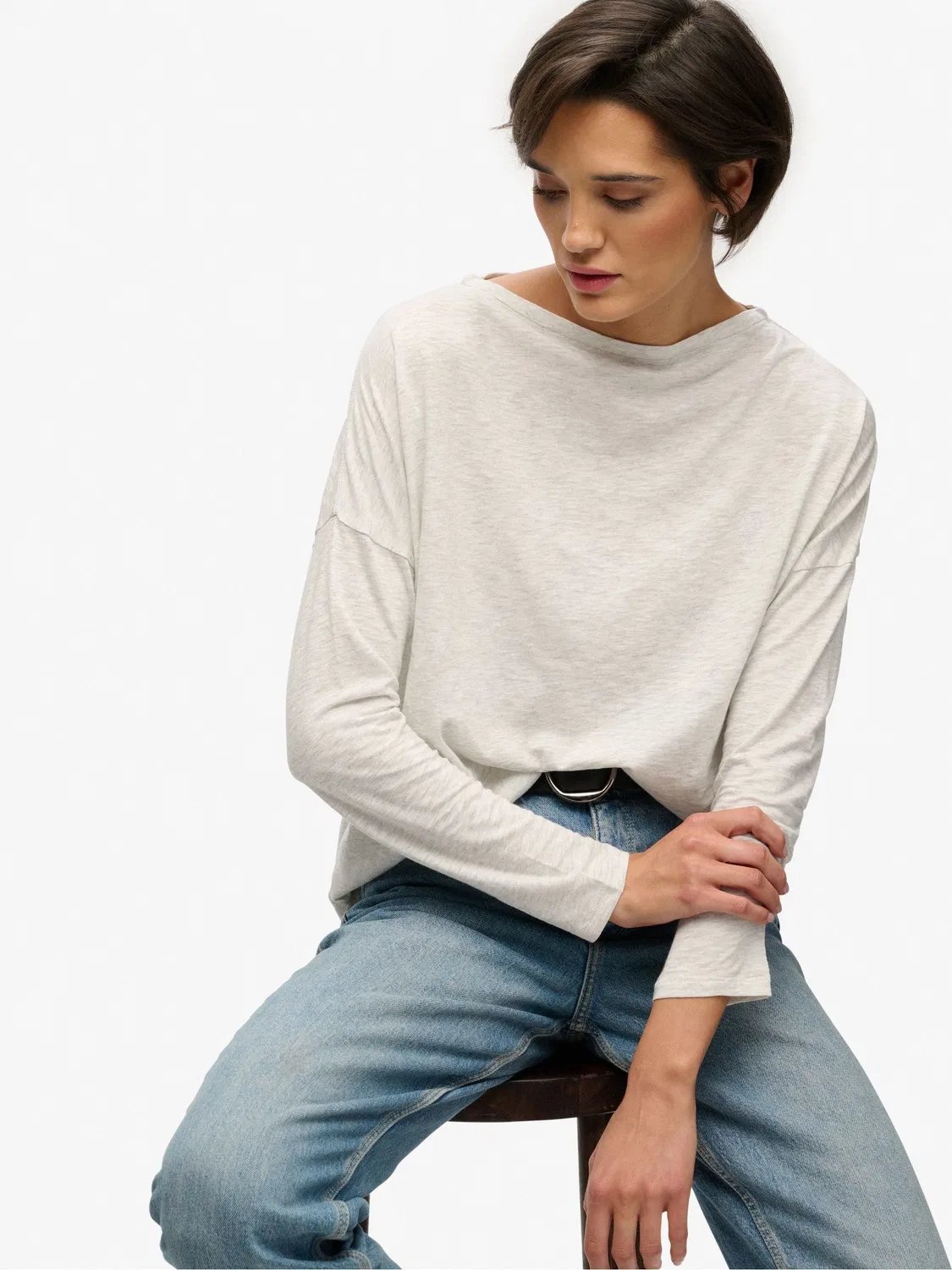 Топ с лодочкой Superdry Studios Boat Neck Slub Long Sleeve Top, серый