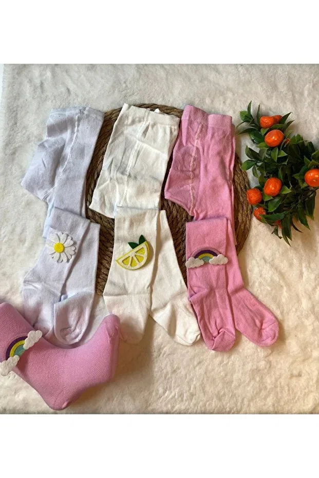 Детские колготки для девочек хлопковые 3 шт Eses Bebe, Cream-Pink-White