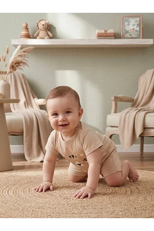 Детский комбинезон для девочек с принтом Basics Story Baby, Nude Color — фото 3