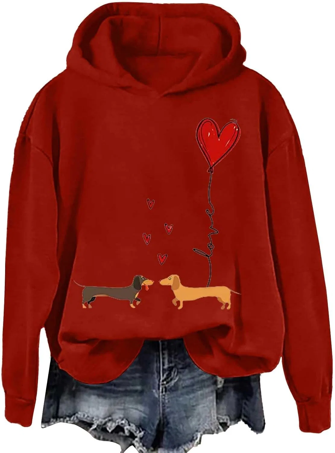 Женское худи с принтом Dachshund Hoodie, красный