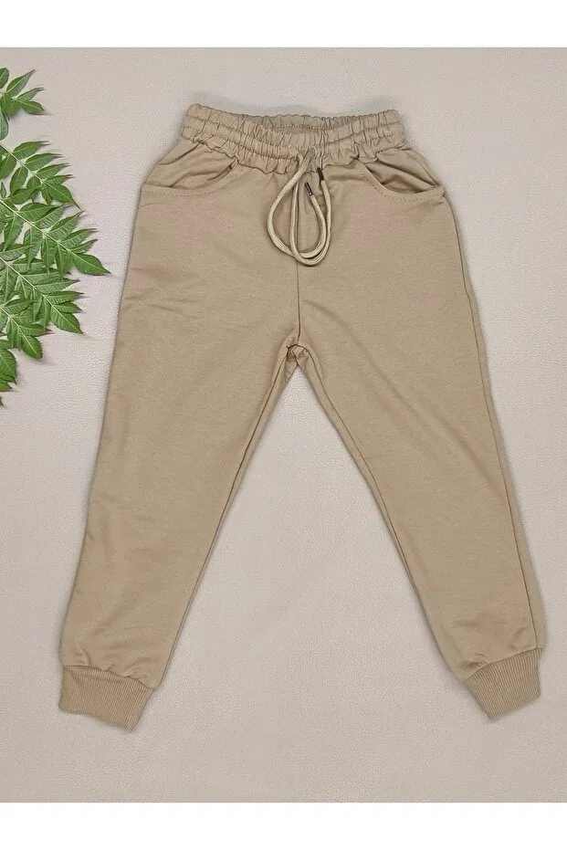 Детские спортивные штаны для девочек с эластичным поясом Shardonlu Beige Bottom Tracksuit, Beige Generic Brands — фото 2