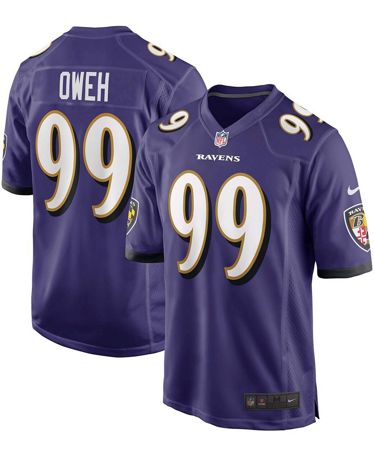 

Мужская футболка odafe oweh purple baltimore ravens 2021 nfl draft first round game jersey Nike, фиолетовый