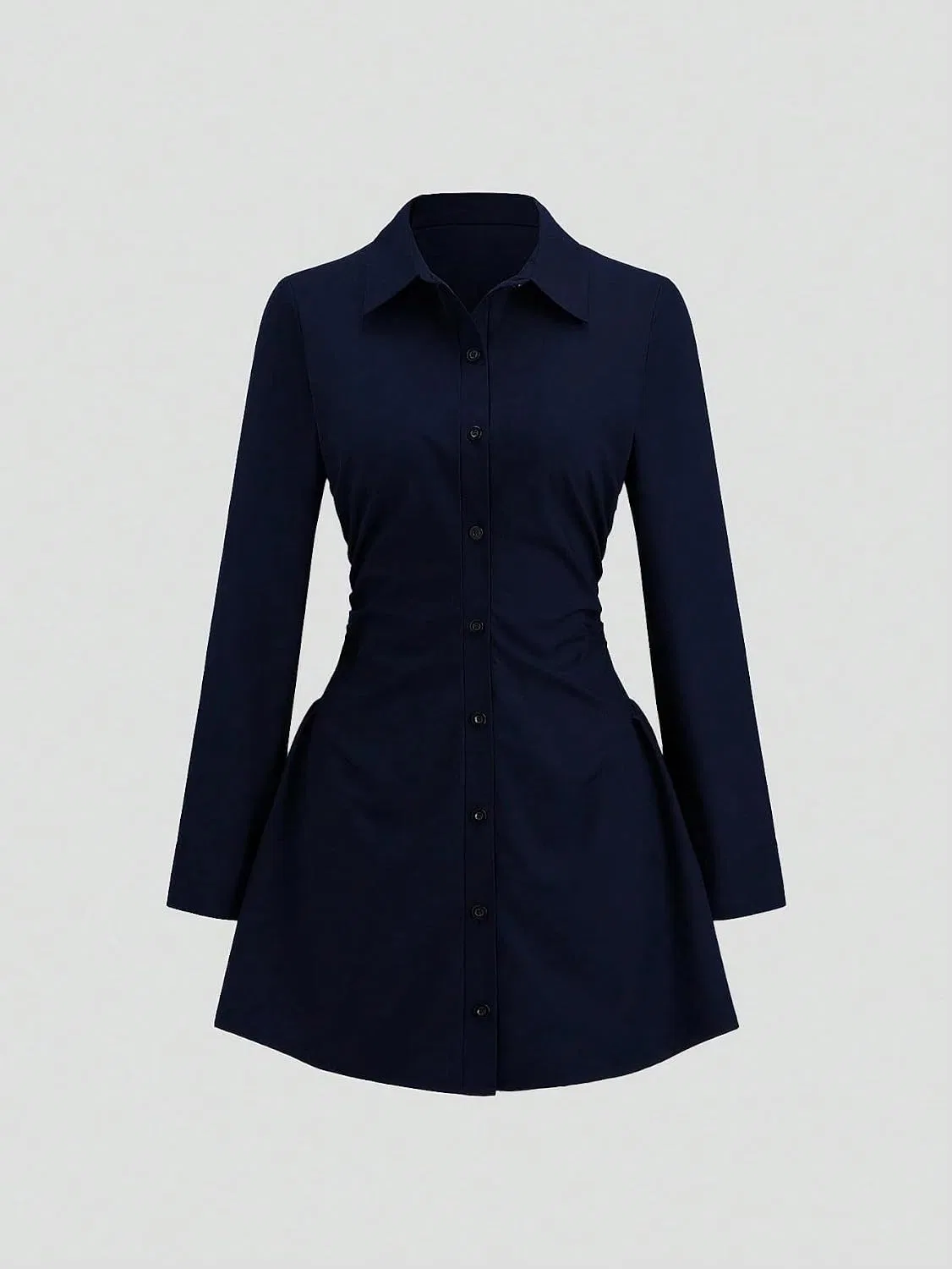 Женское мини-платье-рубашка приталенное Jinhuili, Navy Blue — фото 4