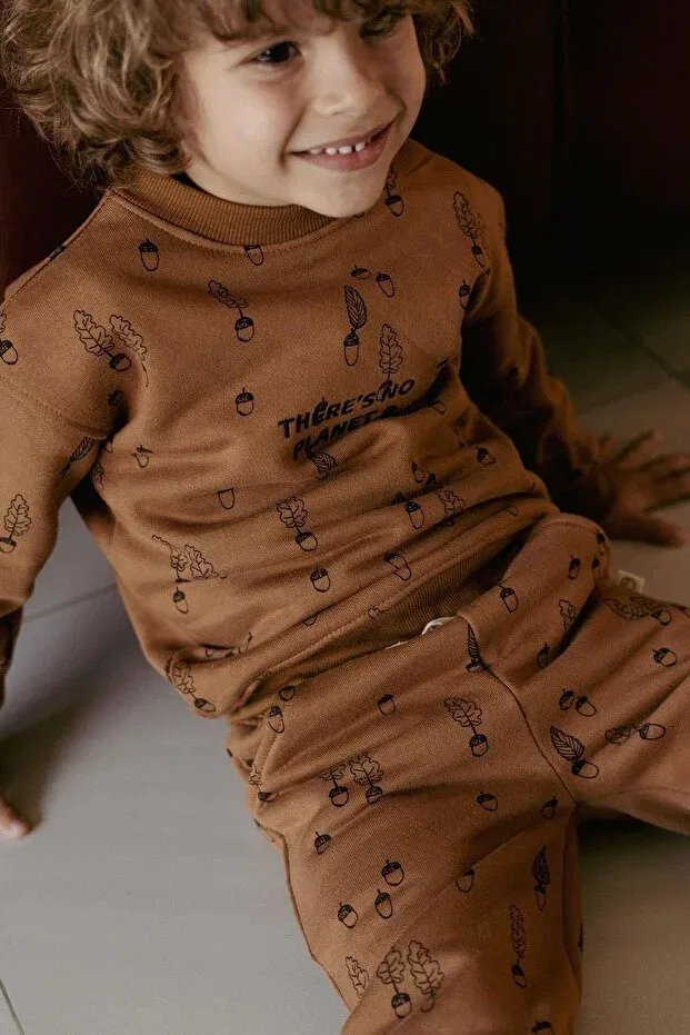 Детский комплект из свитшота и брюк с начесом, Little Gusto, Brown — фото 3