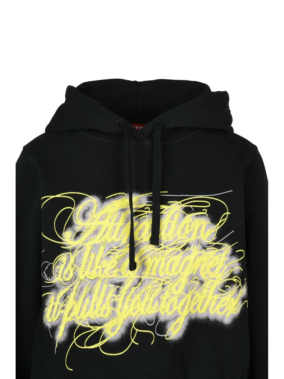 Женское худи с капюшоном и графическим принтом Cropped Black Hooded Sweatshirt With Artistic Graphic Design Diesel, черный — фото 3