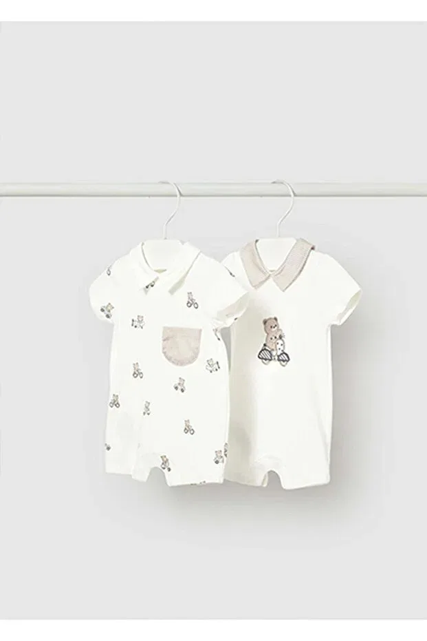 Детский комбинезон с коротким рукавом с принтом для мальчиков Summer baby boy newborn 2-piece jumpsuit Mayoral, Ecru