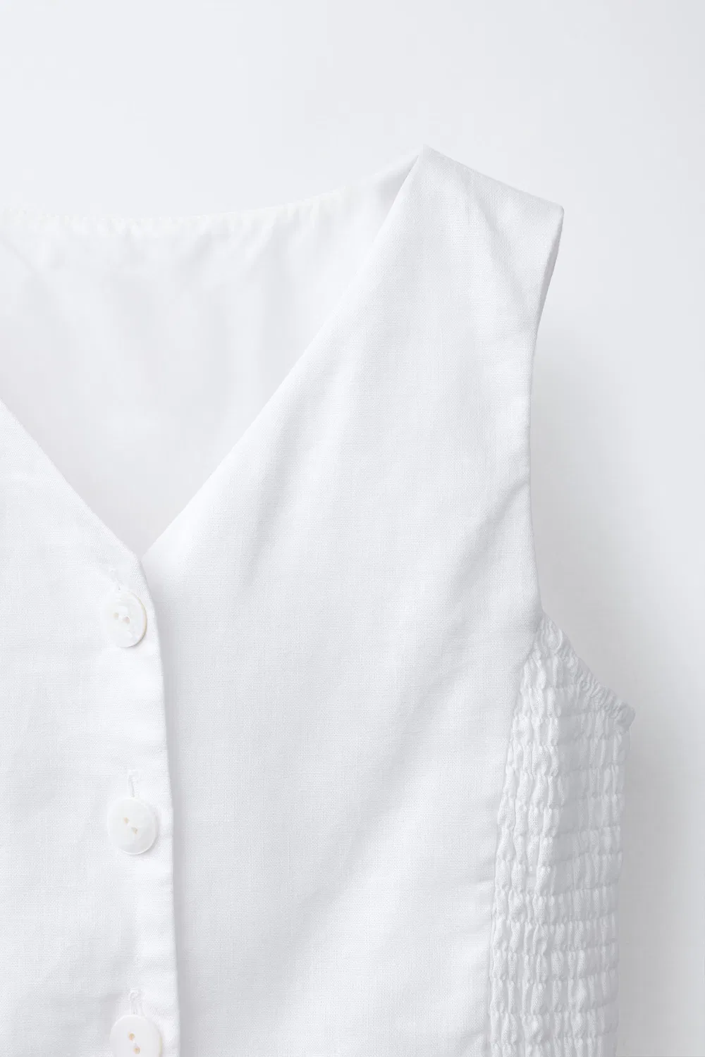 Жилет из смеси льна с эластичным поясом ZARA, Oyster-White — фото 3