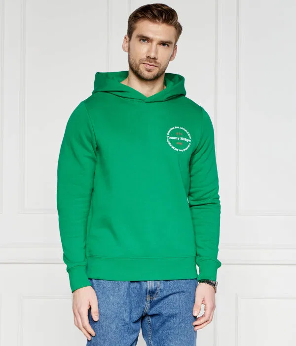 Мужское худи с круглым принтом Tommy Hilfiger, зеленый — фото 3