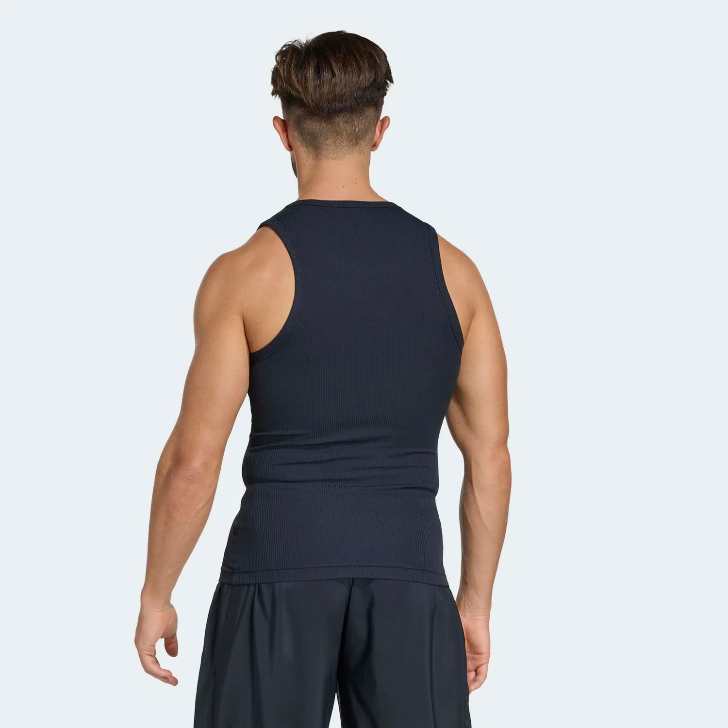Мужская облегающая топ-майка с ребристыми вставками Adidas Performance, Black — фото 2