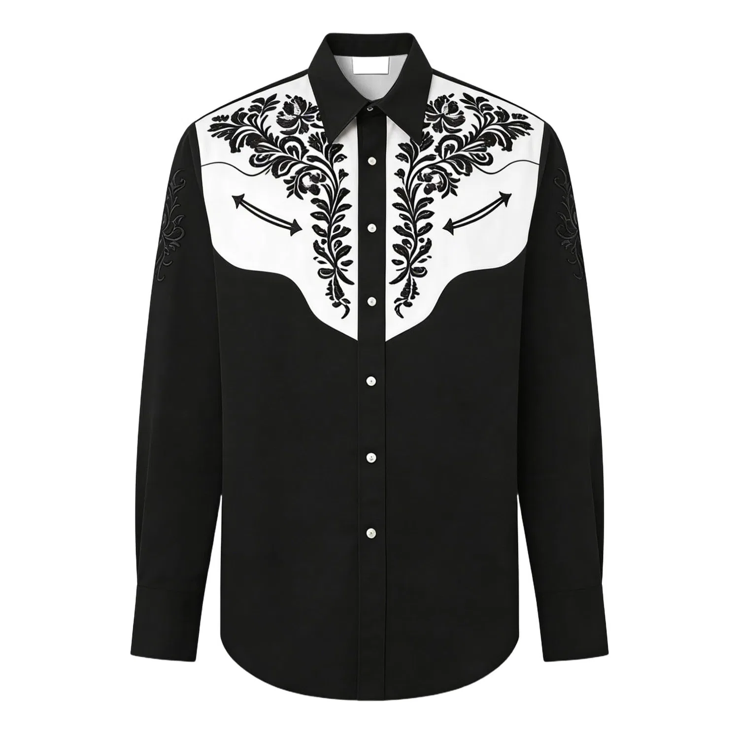 Мужская рубашка с длинным рукавом с вышивкой Western Shirt Cowboy Costume, #02-nero — фото 4
