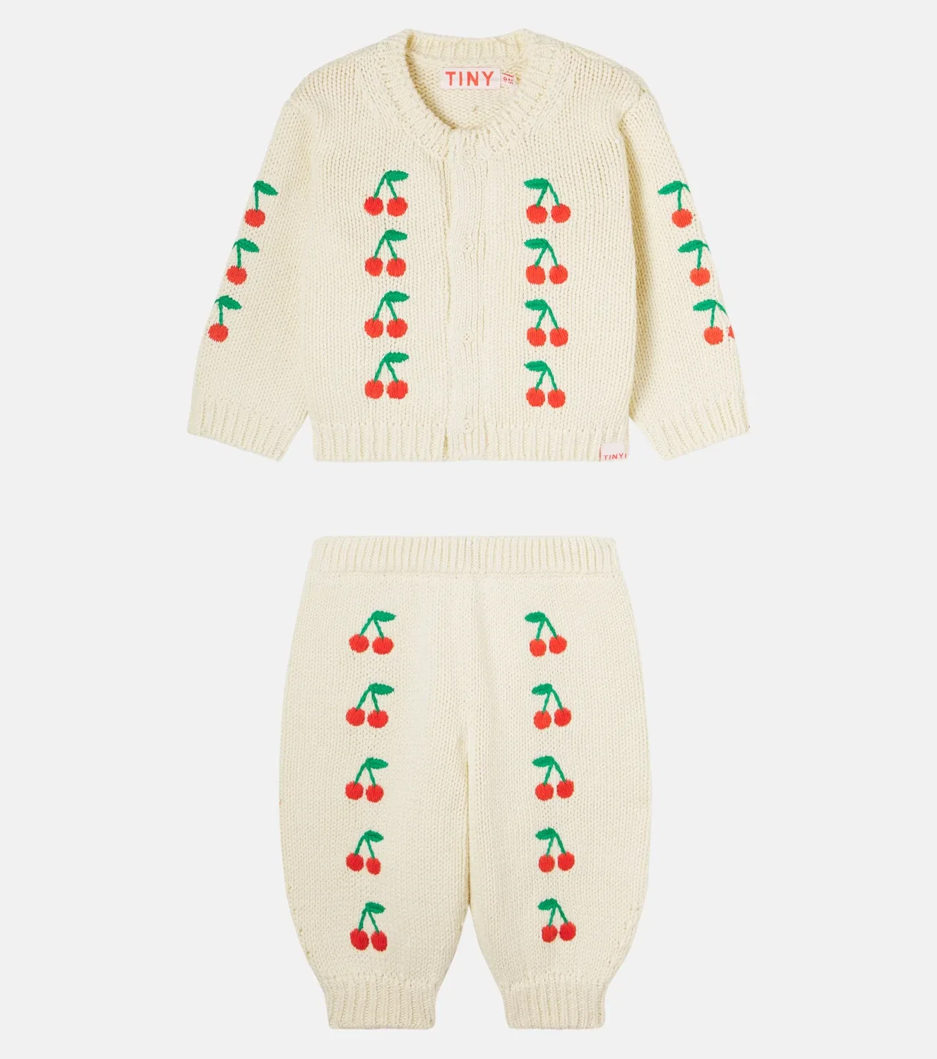 Комплект из кардигана и брюк с вышивкой Cherries Tinycottons, желтый — фото 4