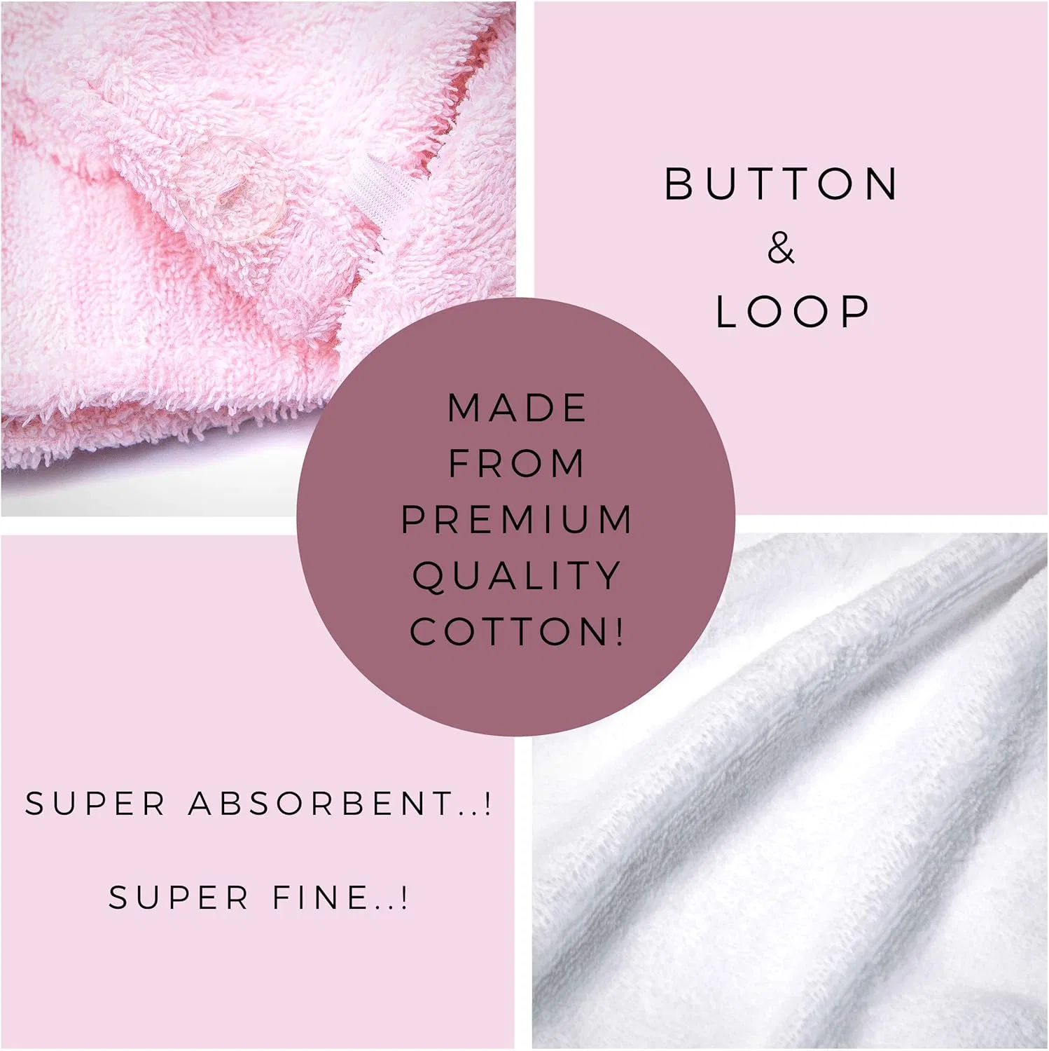 Тюрбан для волос, 2 шт, KEEPOZ, 100% хлопок, 66x25 см, Pink/White — фото 3