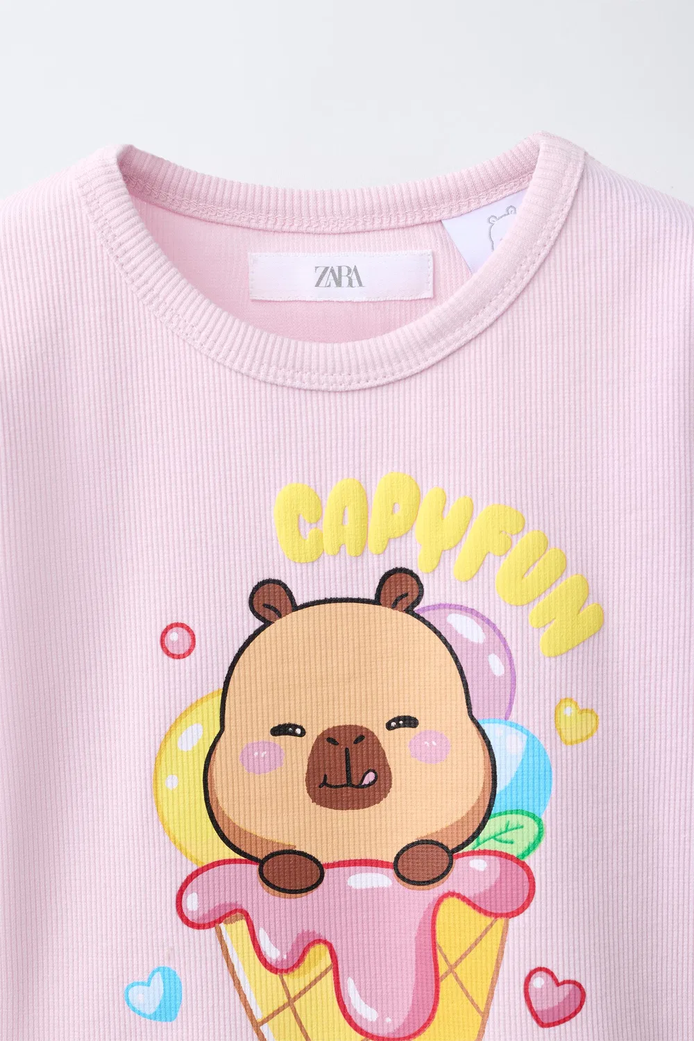 CAPYBARA CAPYFUN Футболка в рубчик ZARA, Pink — фото 3