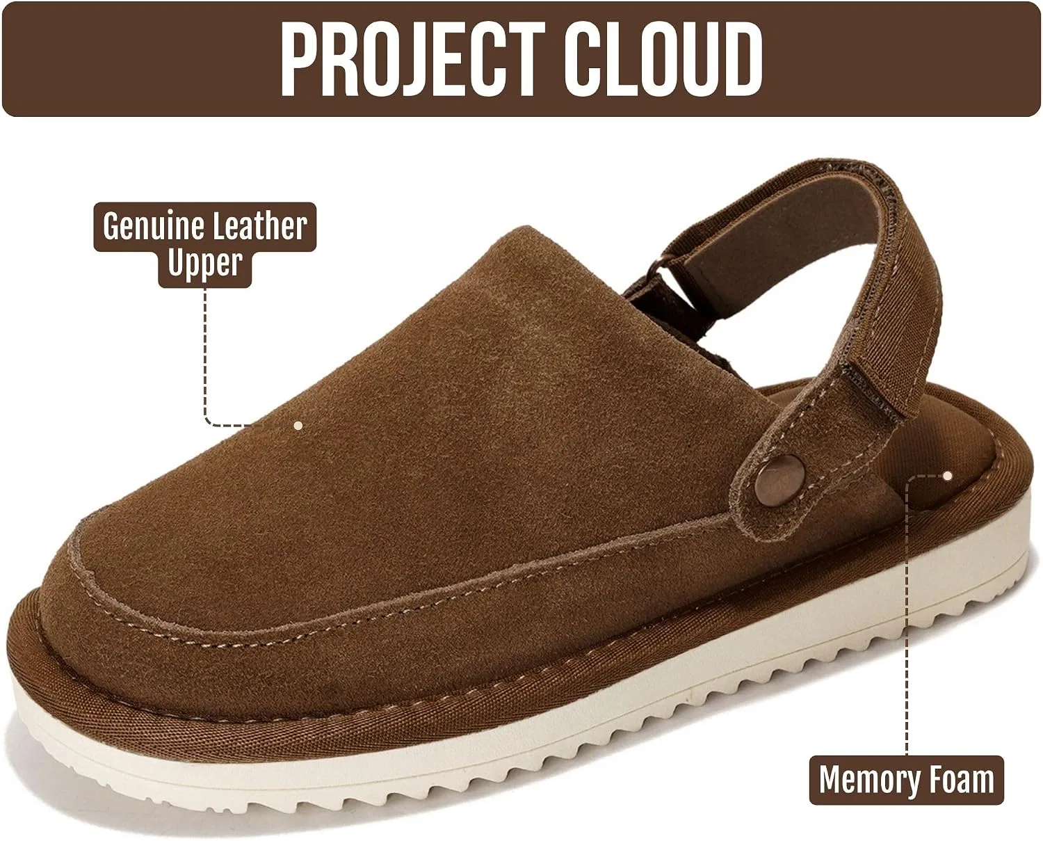 Детские клоги из натуральной кожи с задним ремешком Project Cloud, Mocha Suede — фото 3