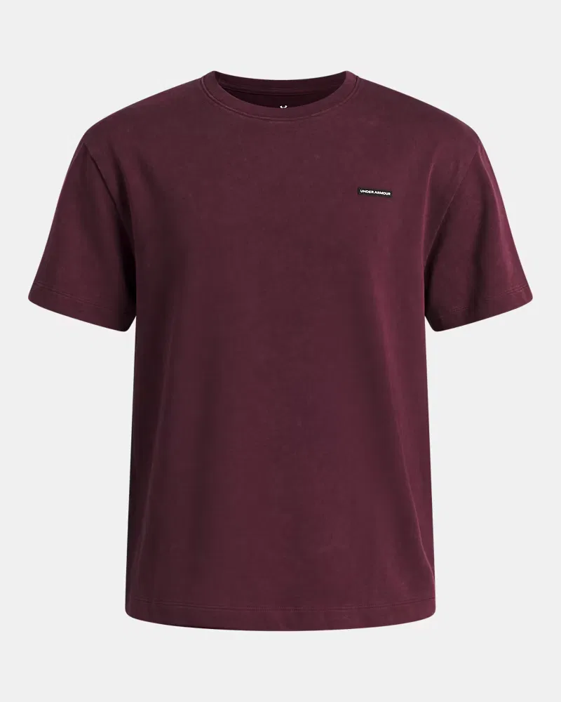 Футболка оверсайз для мальчиков с эффектом wash UA Heavyweight Wash UnderArmour, Dark Maroon/White
