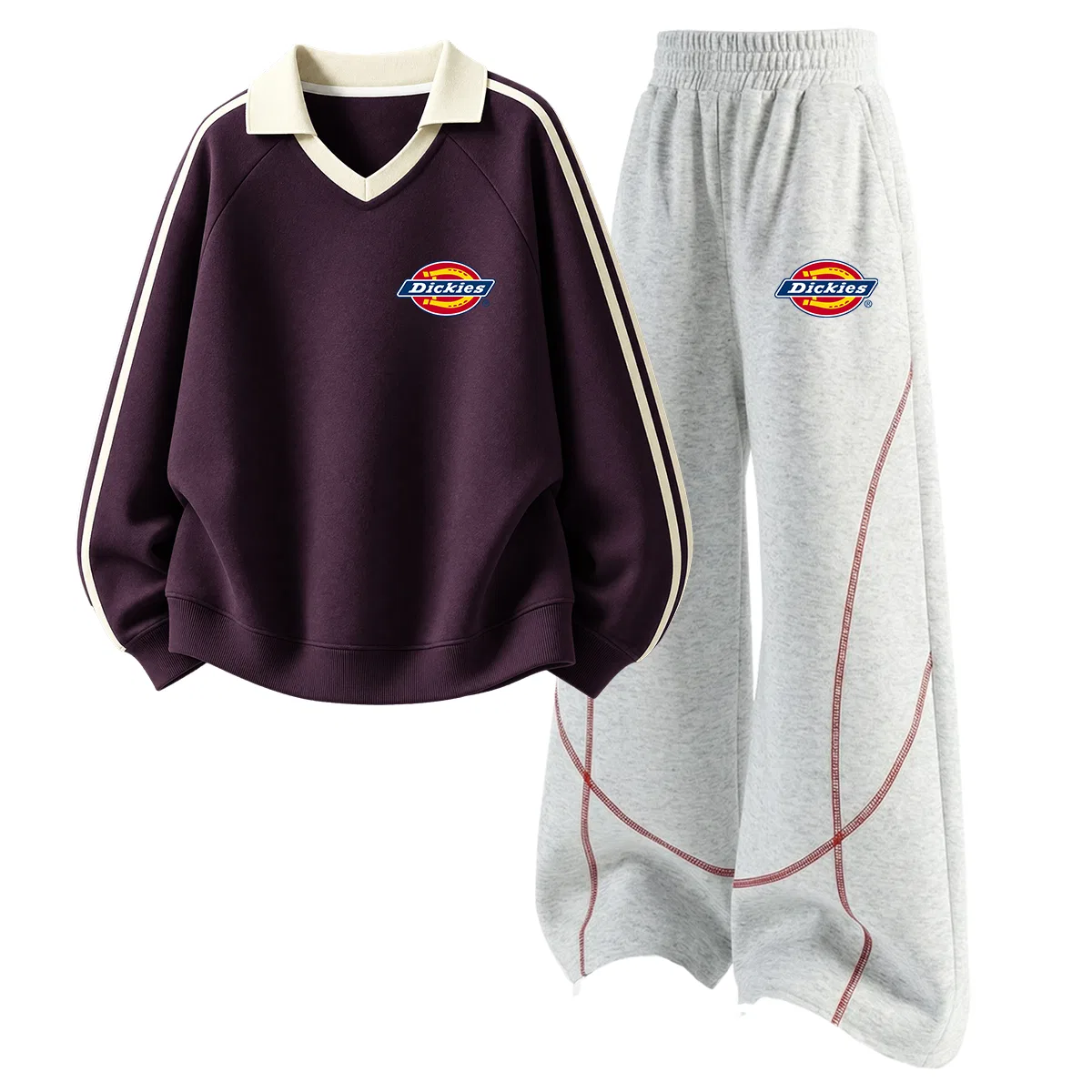 Детский комплект из двух футболок с поло и воротником, модель Standard Thick K, Dickies, Berry Purple/White Heather Gray