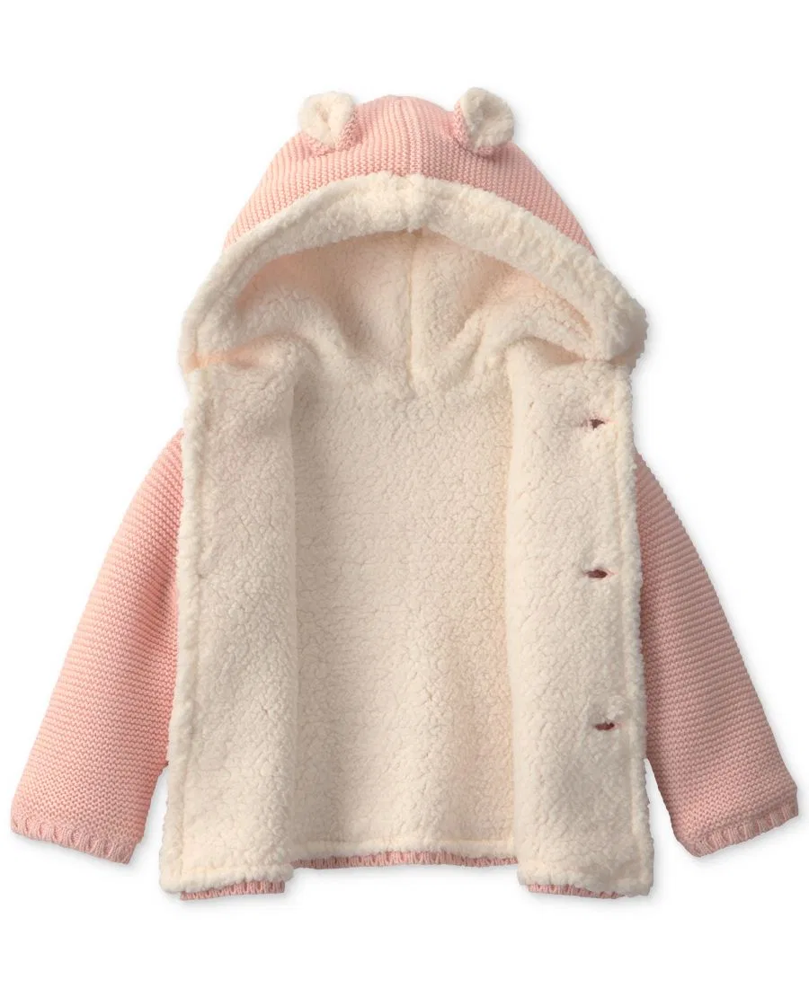 Детский вязаный худи с капюшоном и подкладкой из флиса, модель Bear Sweater Carter's, Pink — фото 2