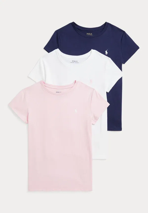 Комплект футболок из 3 штук Jersey Cotton Jersey Crewneck Tee 3-pack Polo Ralph Lauren, White/Hint of Pink/Newport темно-синий