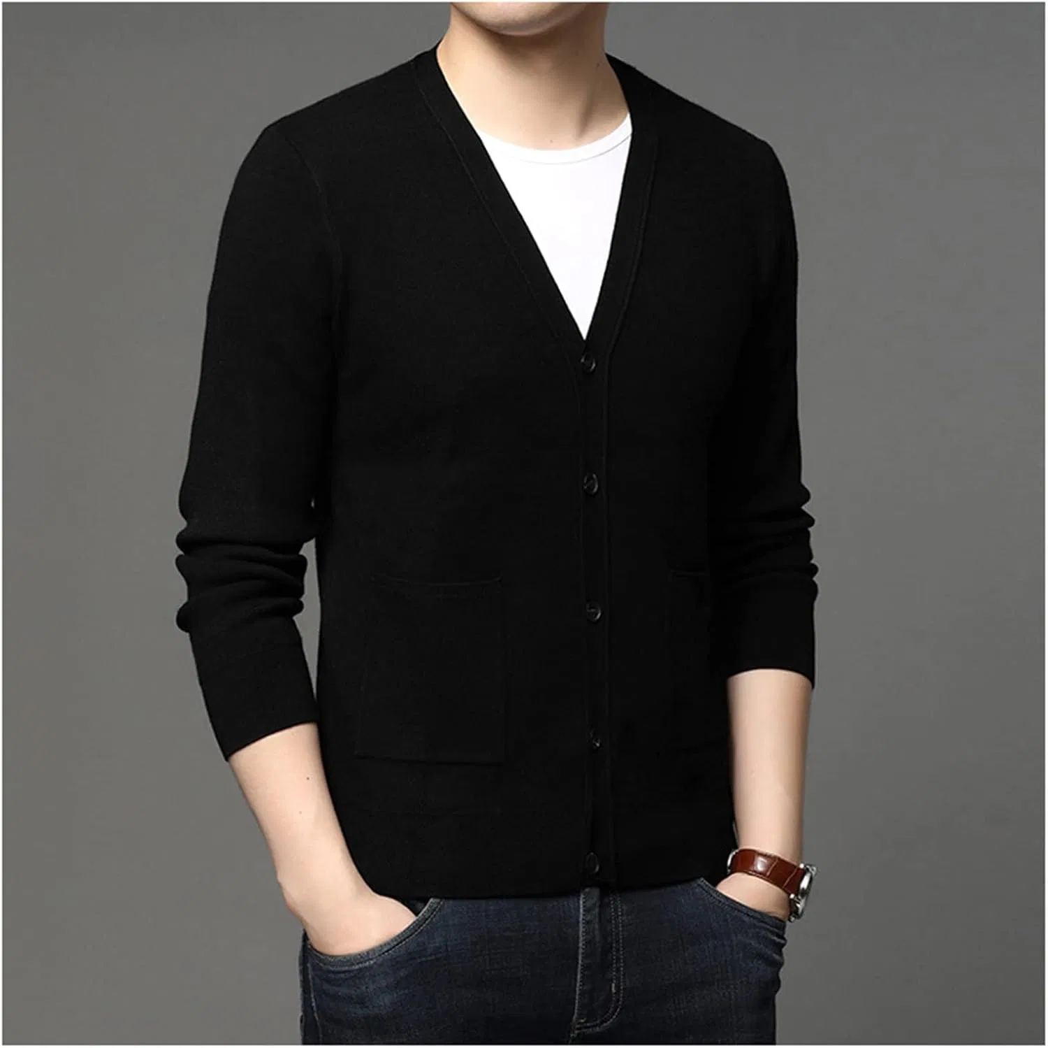 Кардиган с шальным воротником, Slim Fit, черный Generic — фото 2