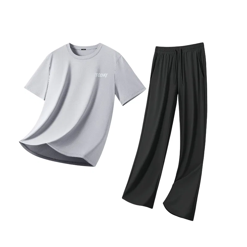 Детский комплект пижам 2 шт. MINISO, Light Gray (Smooth Blue Graffiti Chest Logo)+Black