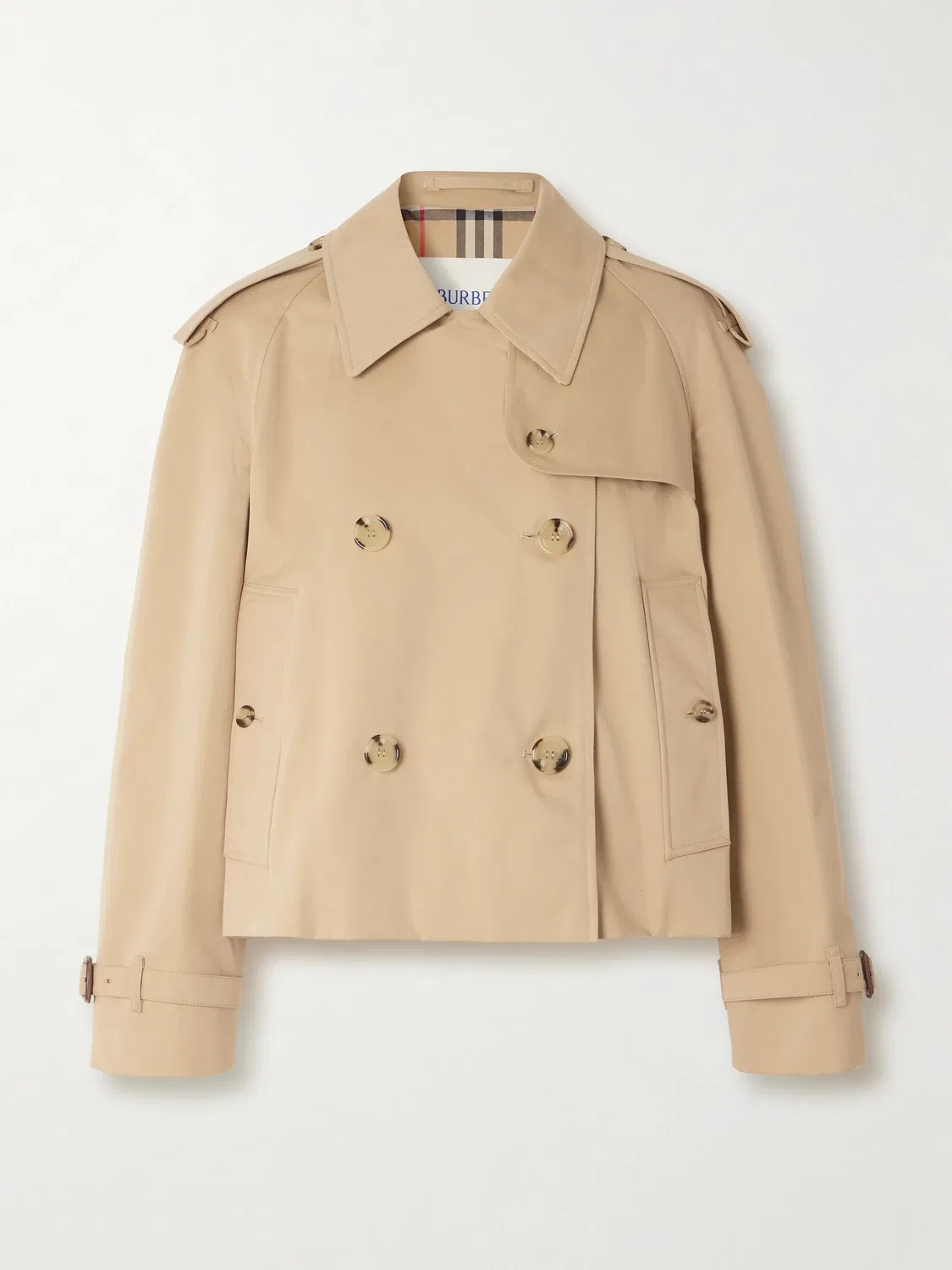 Двубортный хлопковый тренч из габардина BURBERRY, бежевый