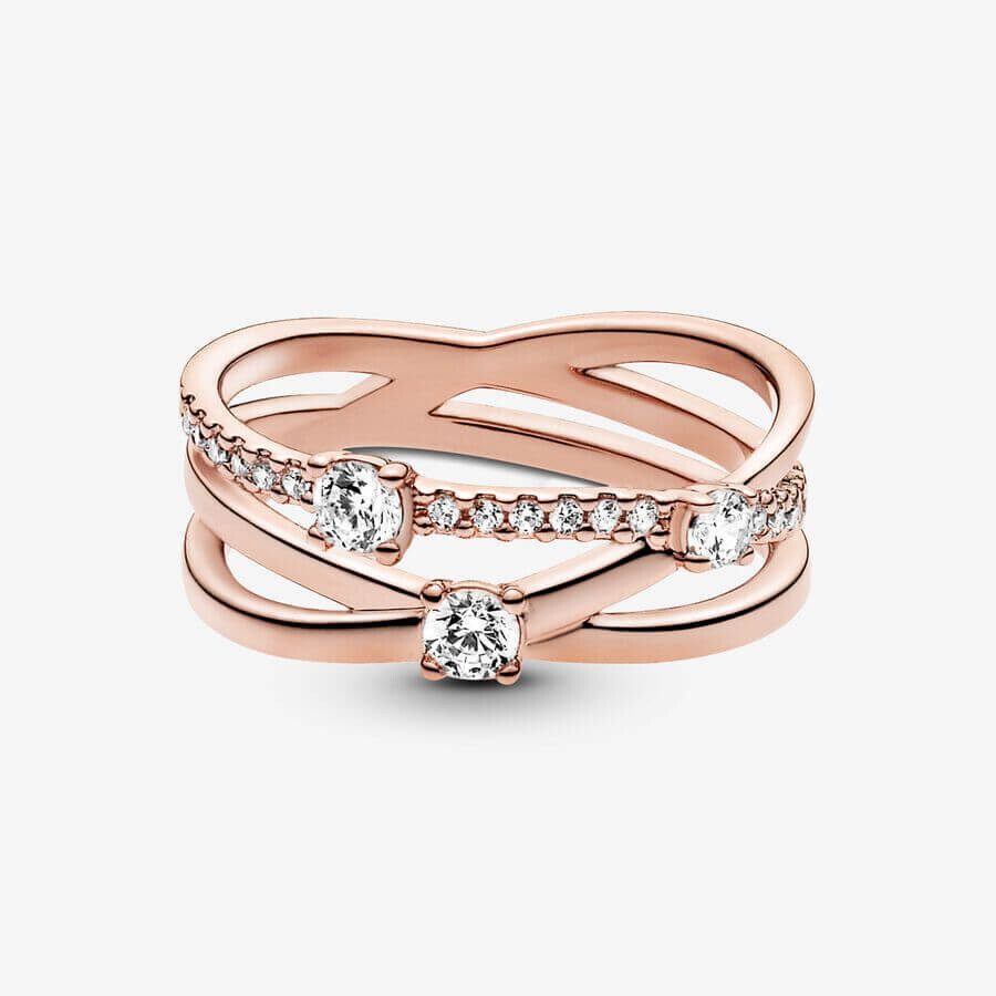 Кольцо Pandora Timeless Sparkling Triple Band, розовое золото — фото 2