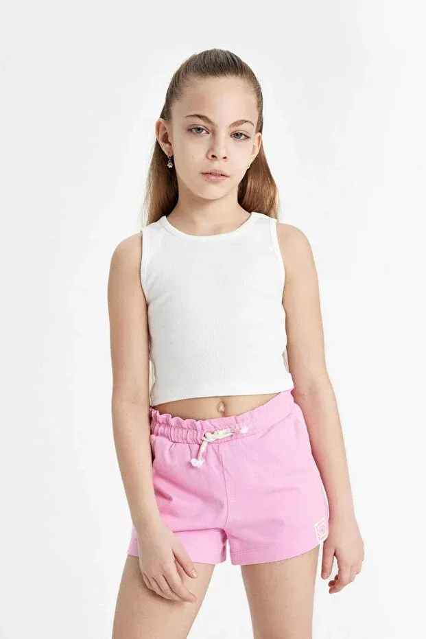 Детские шорты для девочек хлопковые Beli Lace-Up Shorts Defacto, Pink-Pn449 — фото 4
