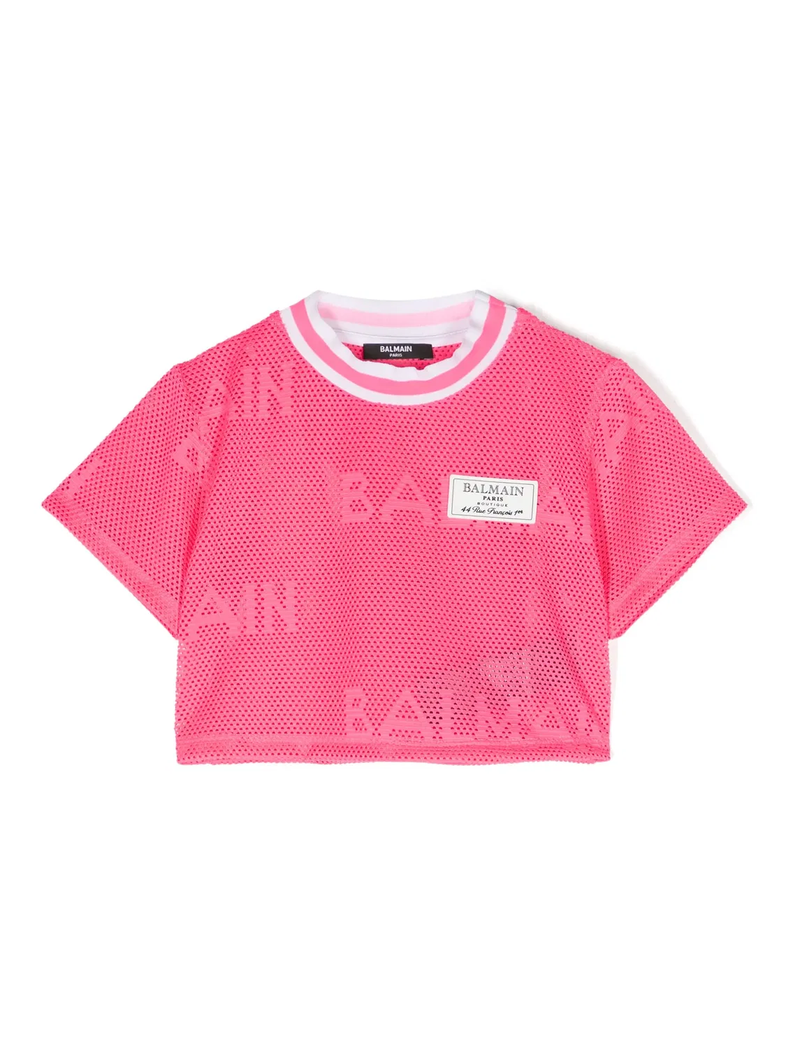 Футболка с логотипом и сетчатым дизайном Balmain, розовый