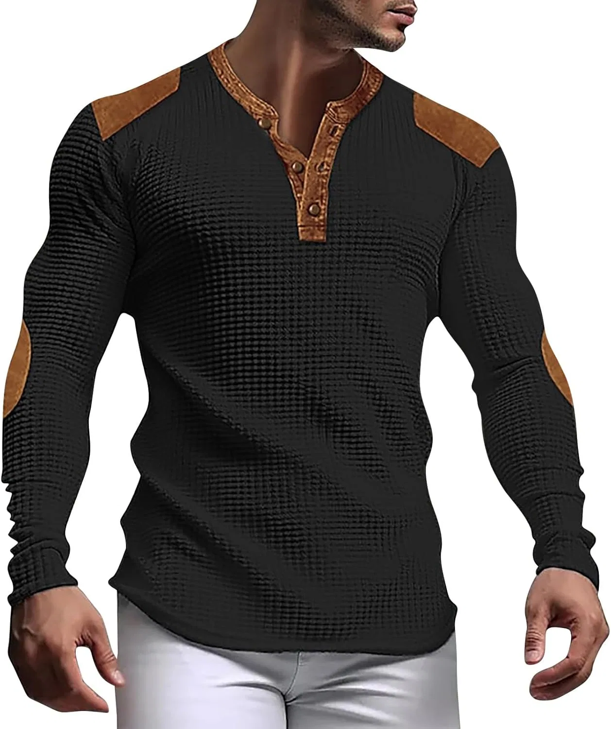 Мужская футболка-поло с длинным рукавом Recluse Waffle Henley, Black