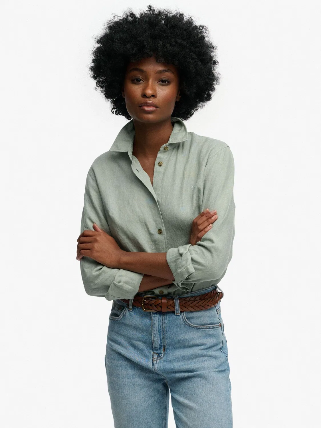 Рубашка boyfriend Premium Linen Superdry, зеленый — фото 2