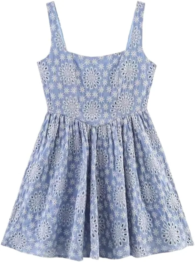 Женское мини-платье с цветочной вышивкой Slip Dress, Pic Color